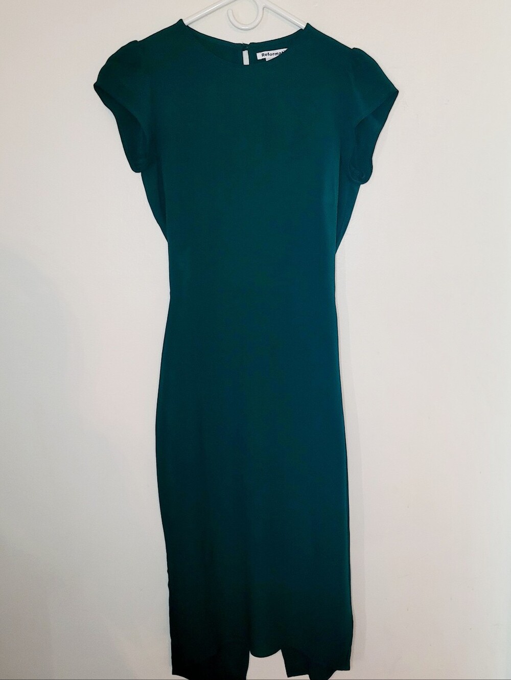 Reformation Maren Dress Emerald Green Midi Slim fit Cap Sleeves Back Cut-out - Picture 1 of 11